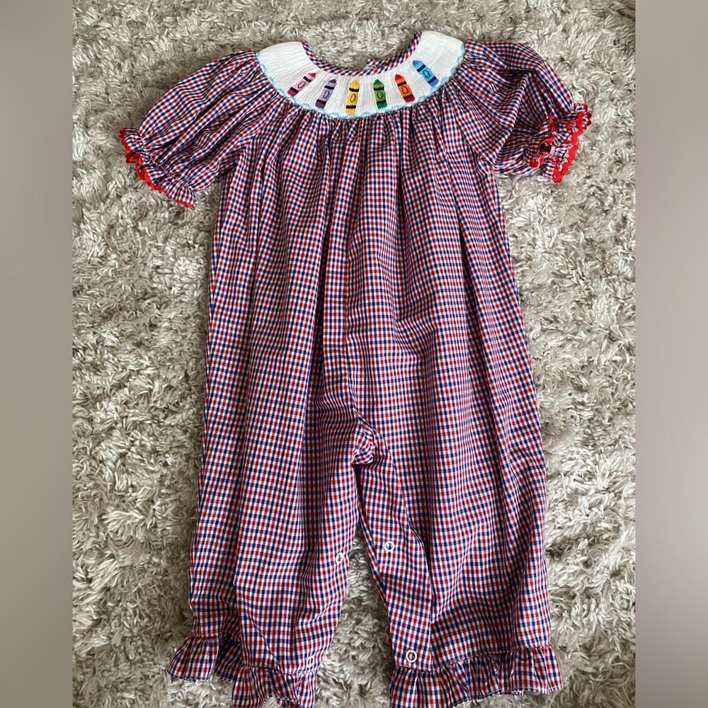 EUC 18m Mom&Me Smocked Crayon Outfit